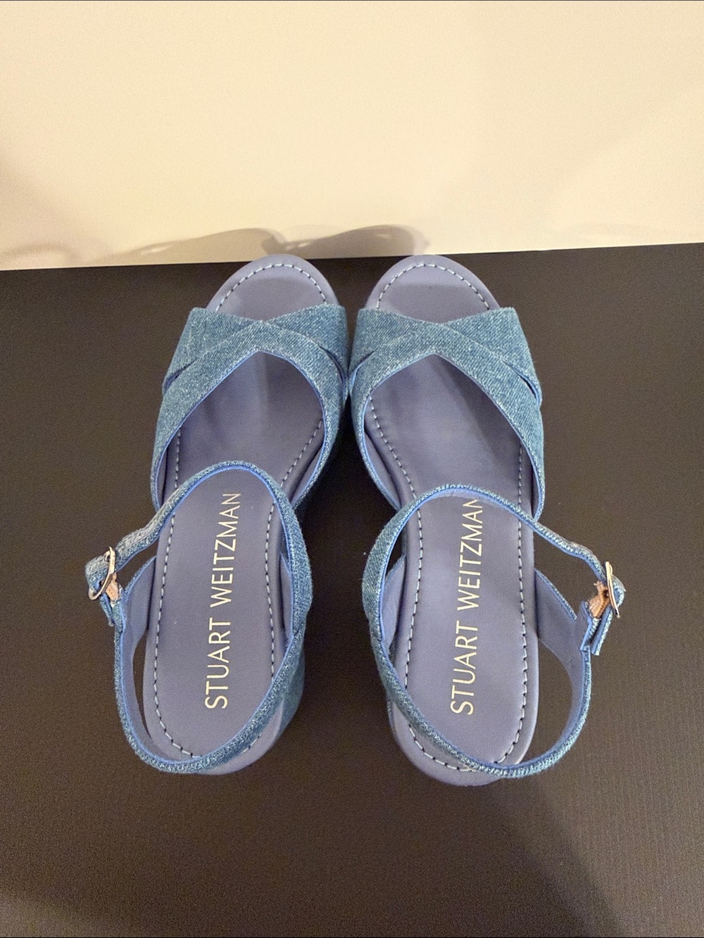 Stuart Weitzman Women Denim Blue Platform Sandals - Picture 5 of 6